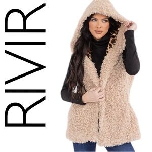 243:  RIVIR NEW HOODED SLEEVELESS JACKET/COAT TAUPE (R2)